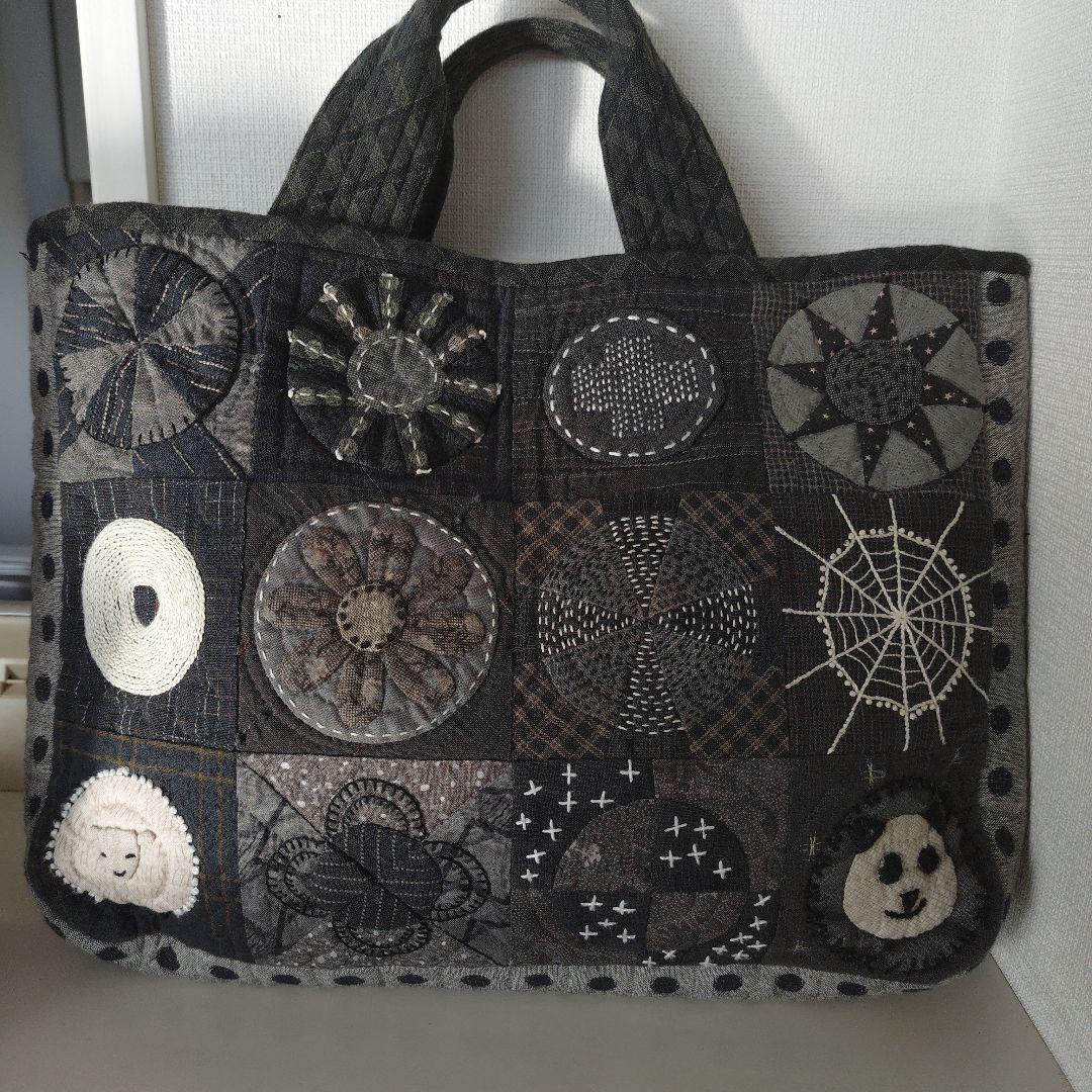 パッチワークトートバッグ 黒とグレー