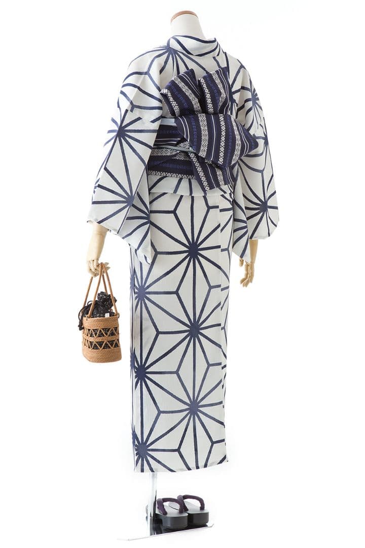 撫松庵　お仕立て上がり浴衣　麻の葉　セオ楊柳　オフシロ　未使用・タグ付き