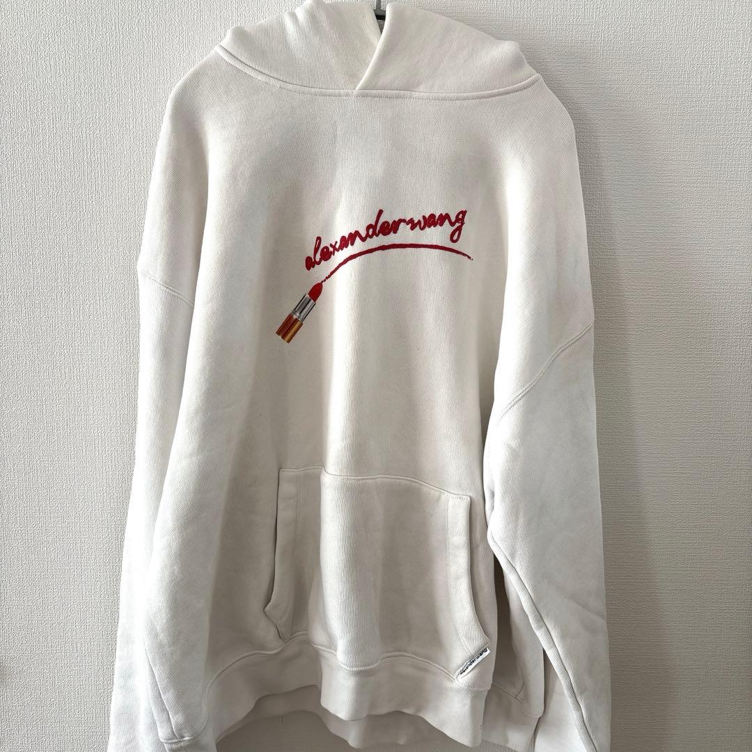 【即完売モデル】アレキサンダーワン☆リップロゴ　ホワイトパーカー　L