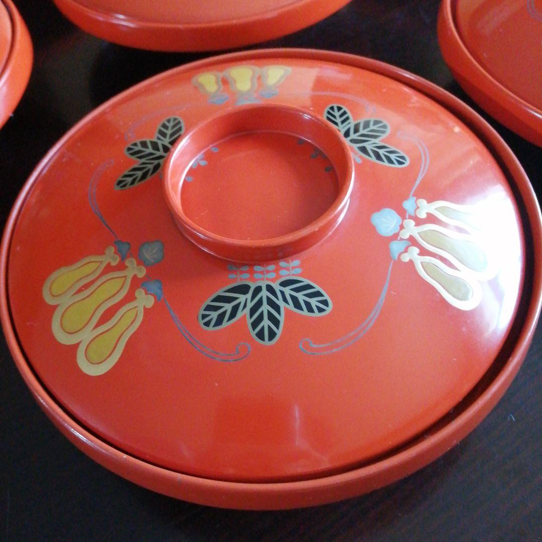 輪島塗　塗朱鰻平　10客　16.8cm　明治～大正期