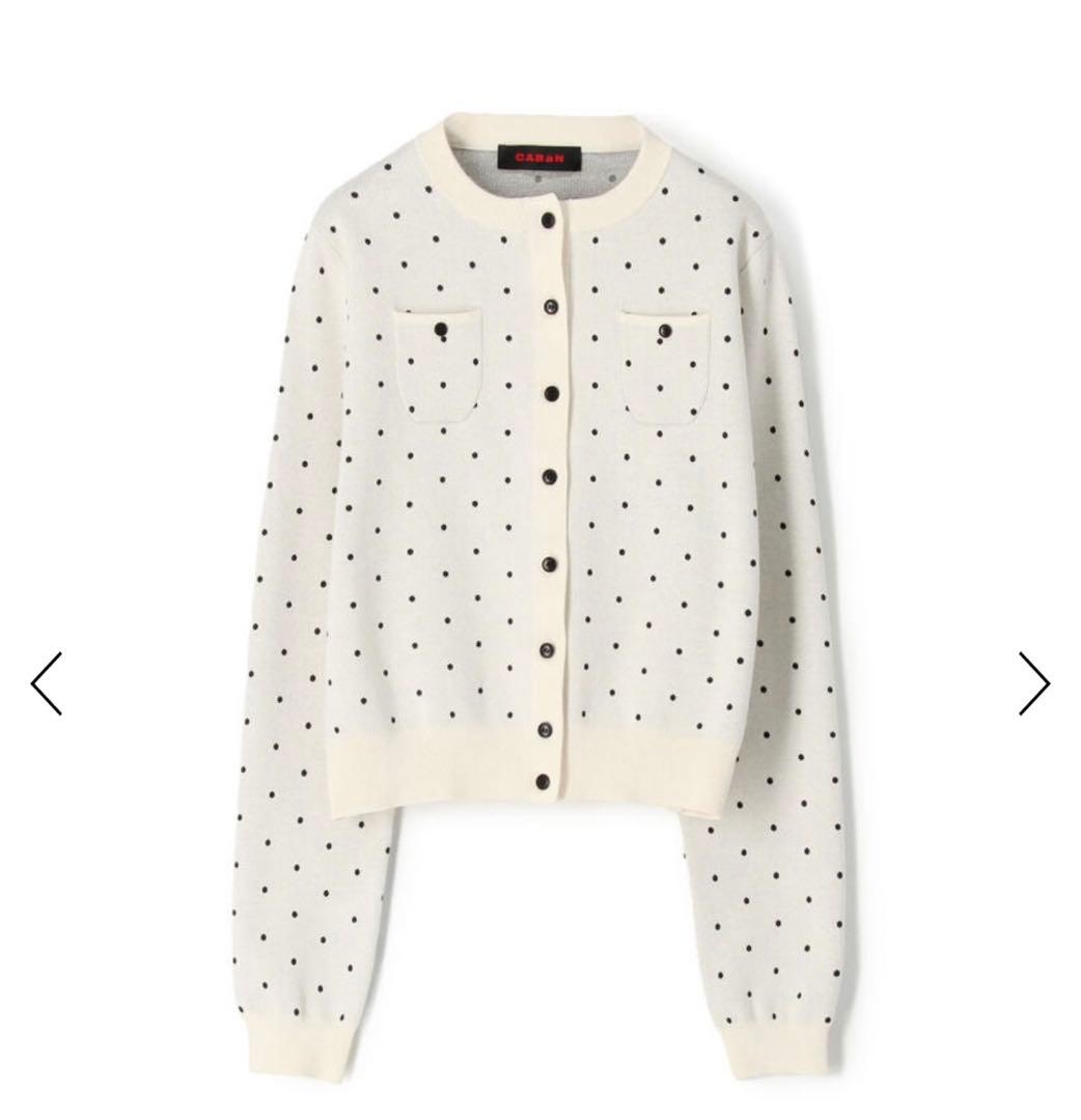 CABaN コットンカシミヤ ドットジャカードクルーネックカーディガン