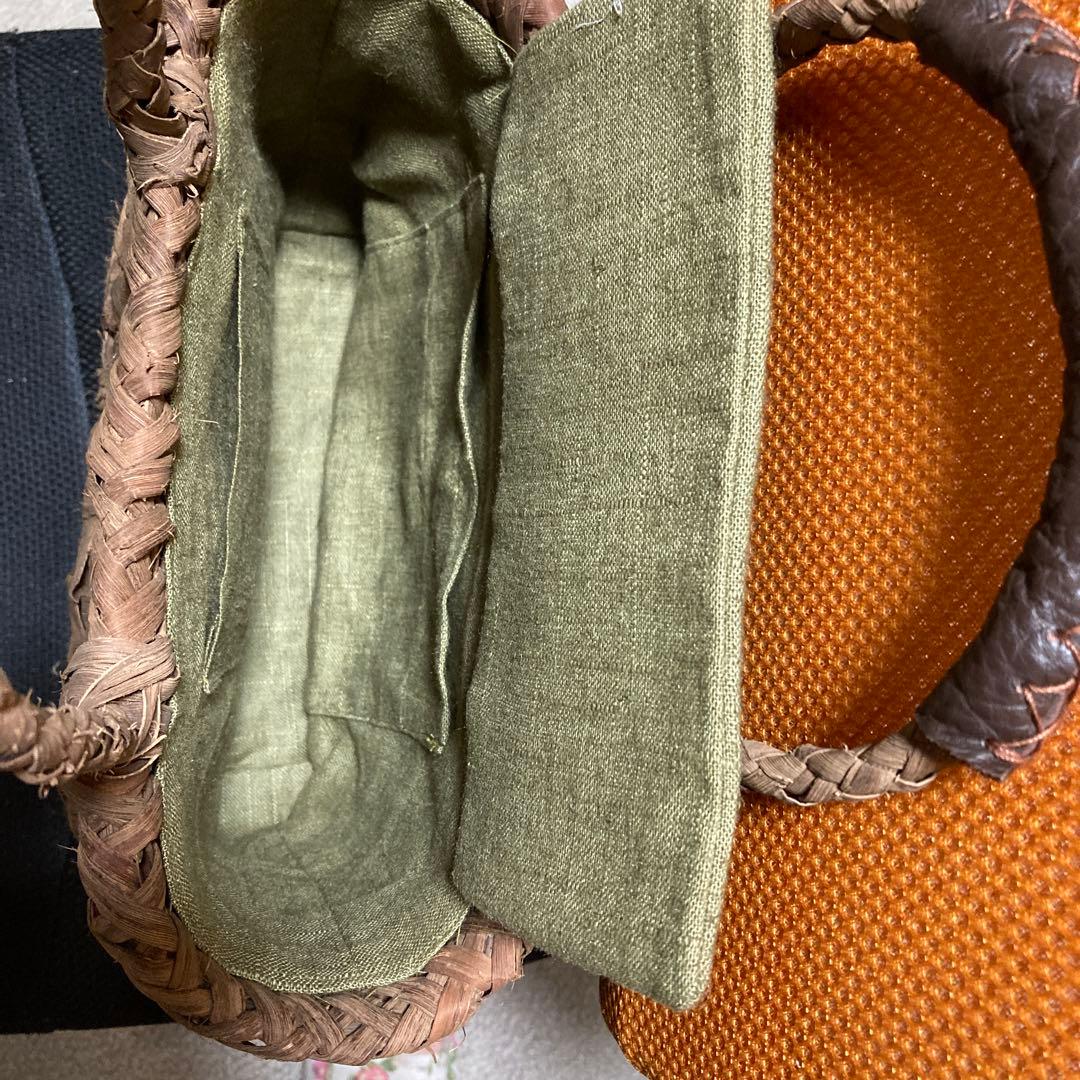 山葡萄カゴバッグ（国産） 持ち手革カバー付き　内布付き　 手作り