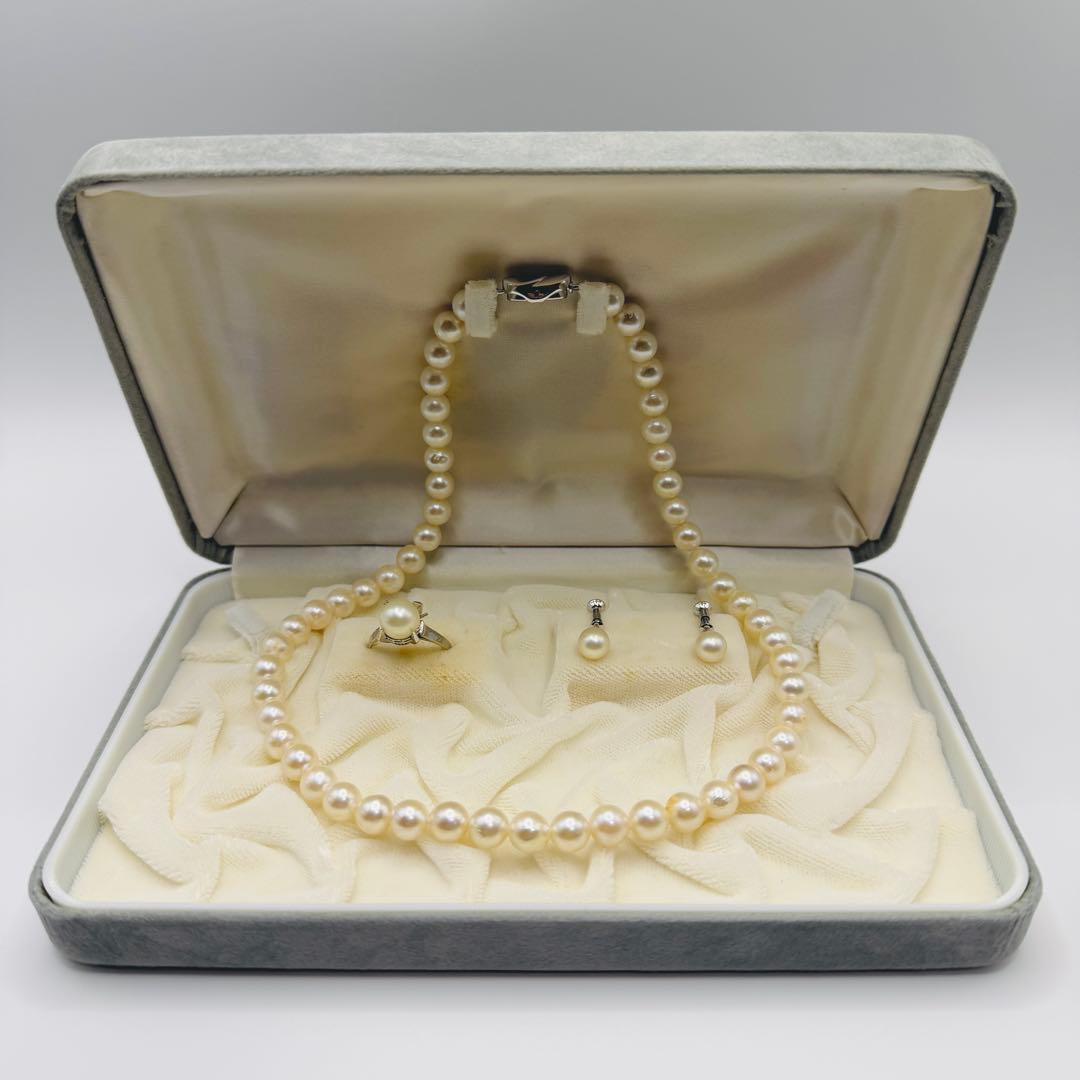 し*ん様 アコヤ真珠3点セットネックレス リング イヤリング7.0-7.5mmS