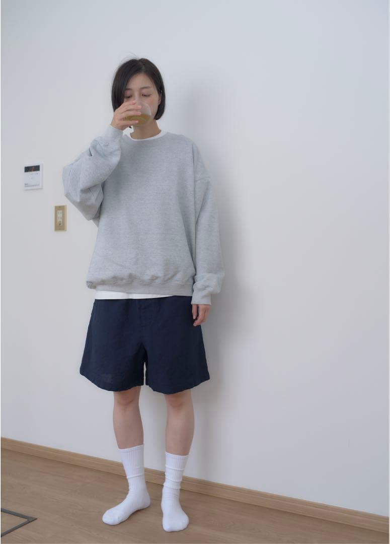 awasa アワサ スーピマエイジングコットン クルーネック スウェット グレー