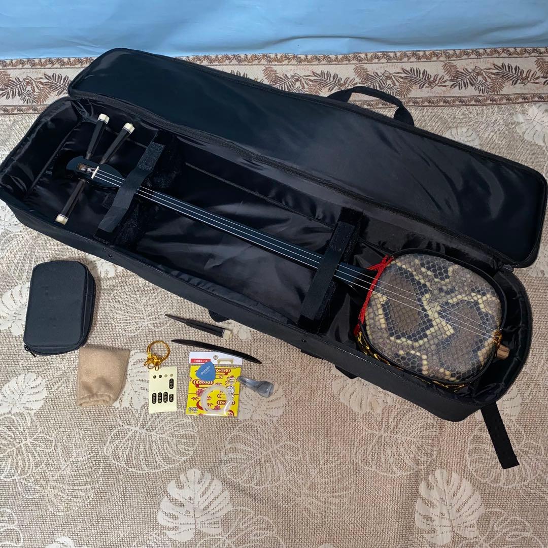 【美品】三線 ケース付き 初心者向け 人口皮　和楽器 沖縄民族楽器