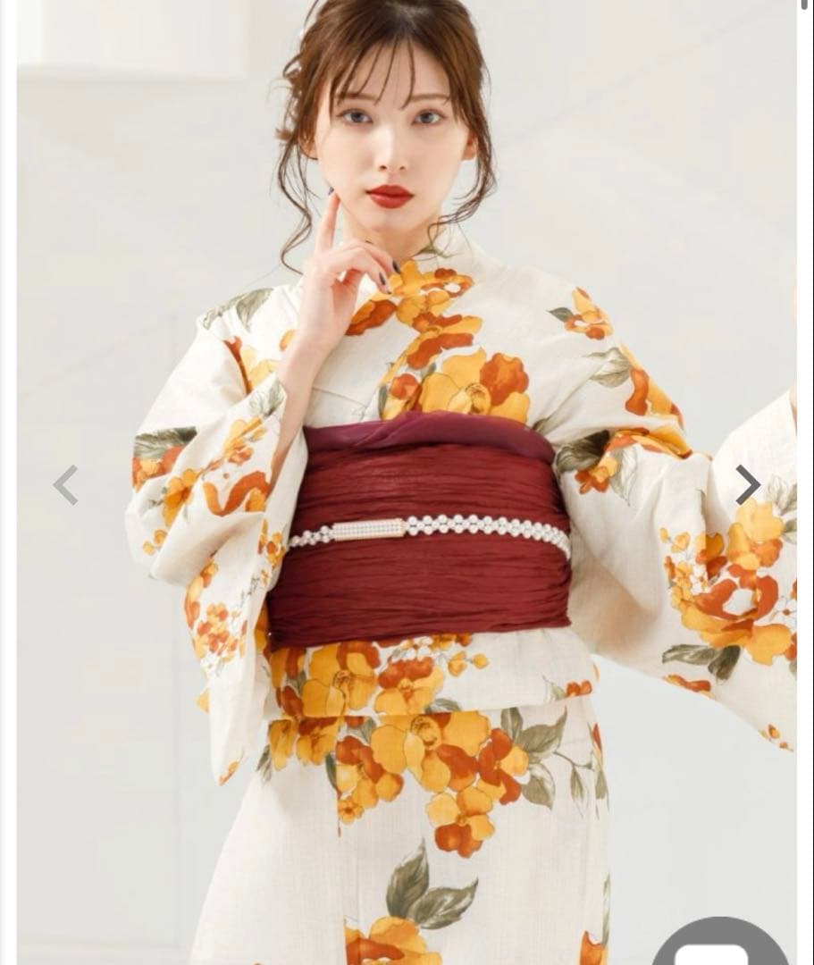 Dita 浴衣 セット 大正ロマン椿寄せ オレンジ 暖色 フリーサイズ グレース