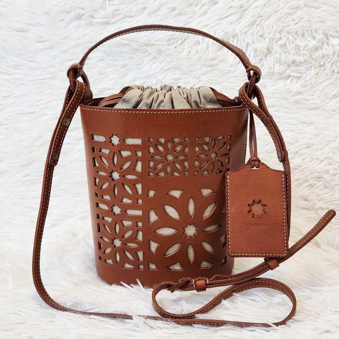 《美品》genten ゲンテン マルチカットワーク ショルダーバッグ 2way