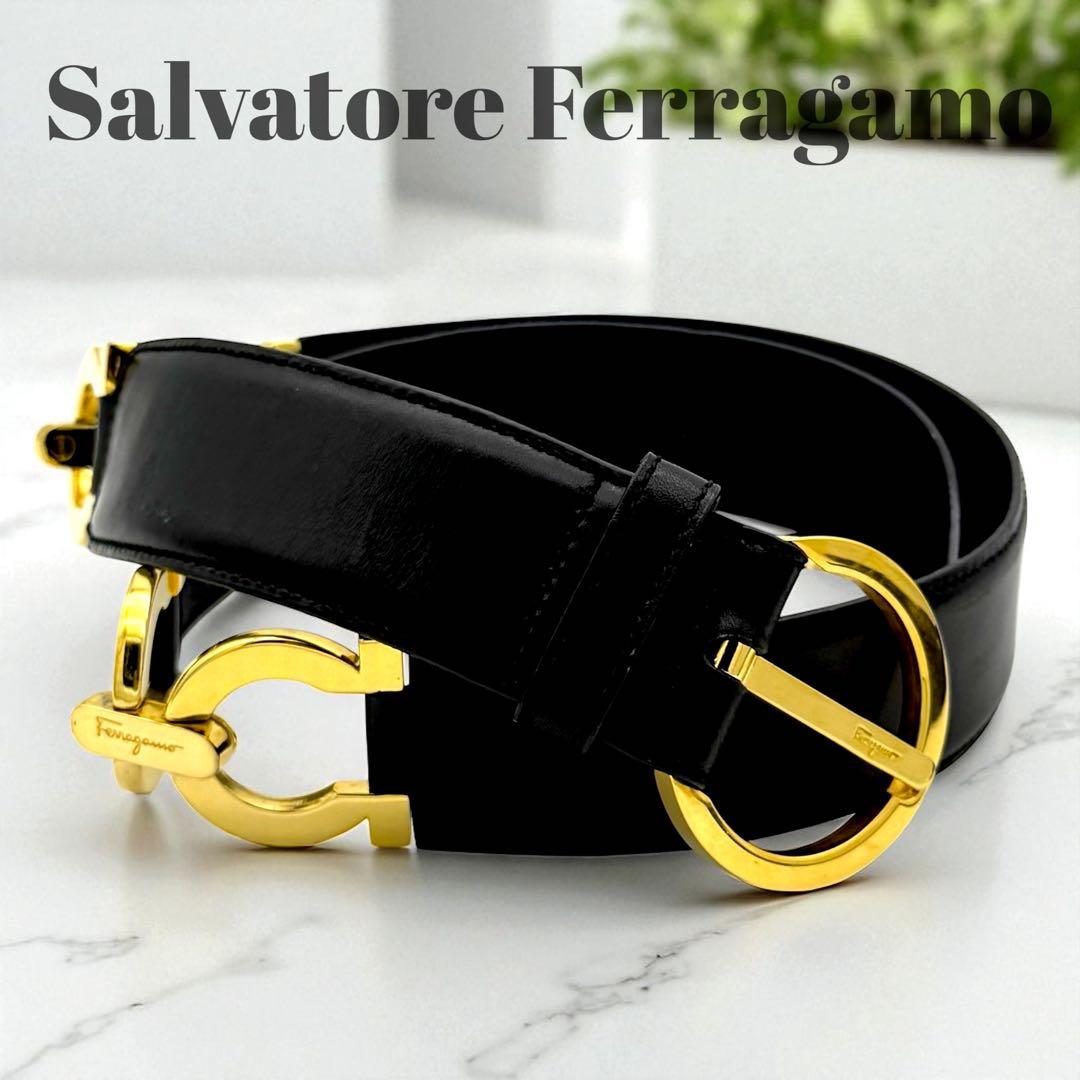 【美品】サルヴァトーレ　フェラガモ ベルト　ガンチーニ レザー ブラック