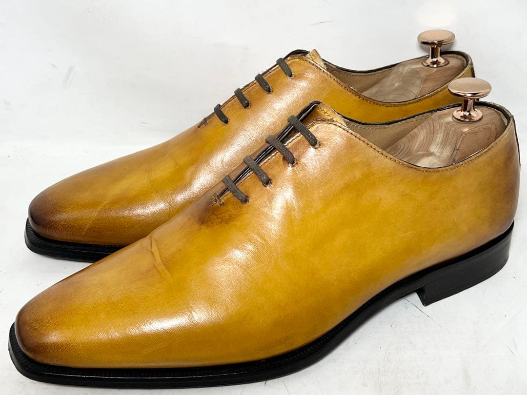 美品 イタリア製 Giancani 40 レザーホールカットシューズ キャメル