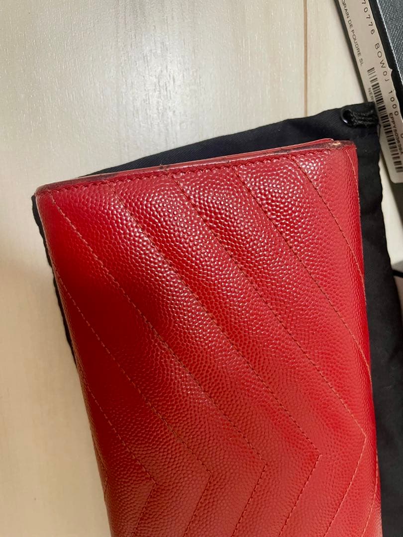 Saint Laurent レッド長財布 YSLロゴ