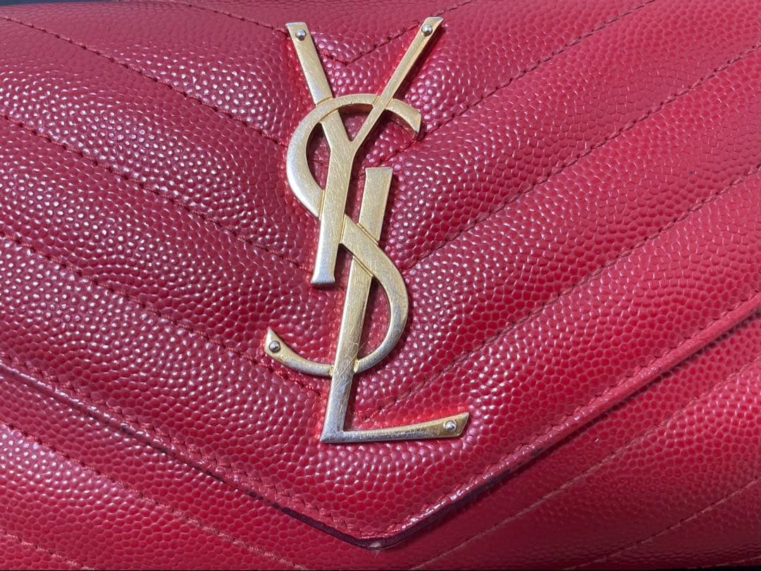 Saint Laurent レッド長財布 YSLロゴ