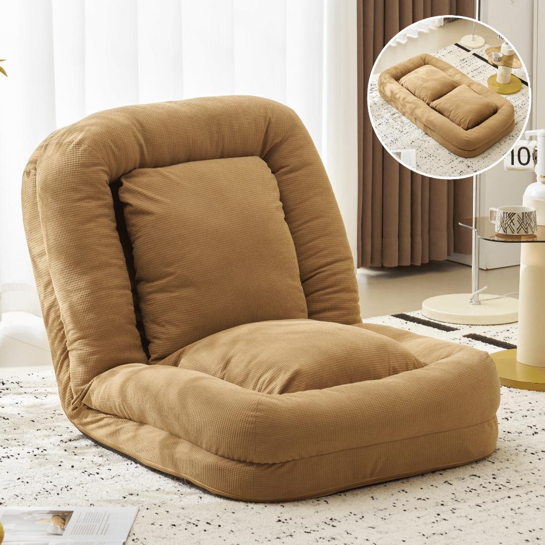 【カーキ】1人掛けソファー ソファーベッド 座椅子 6段調整可能 寝る 座る