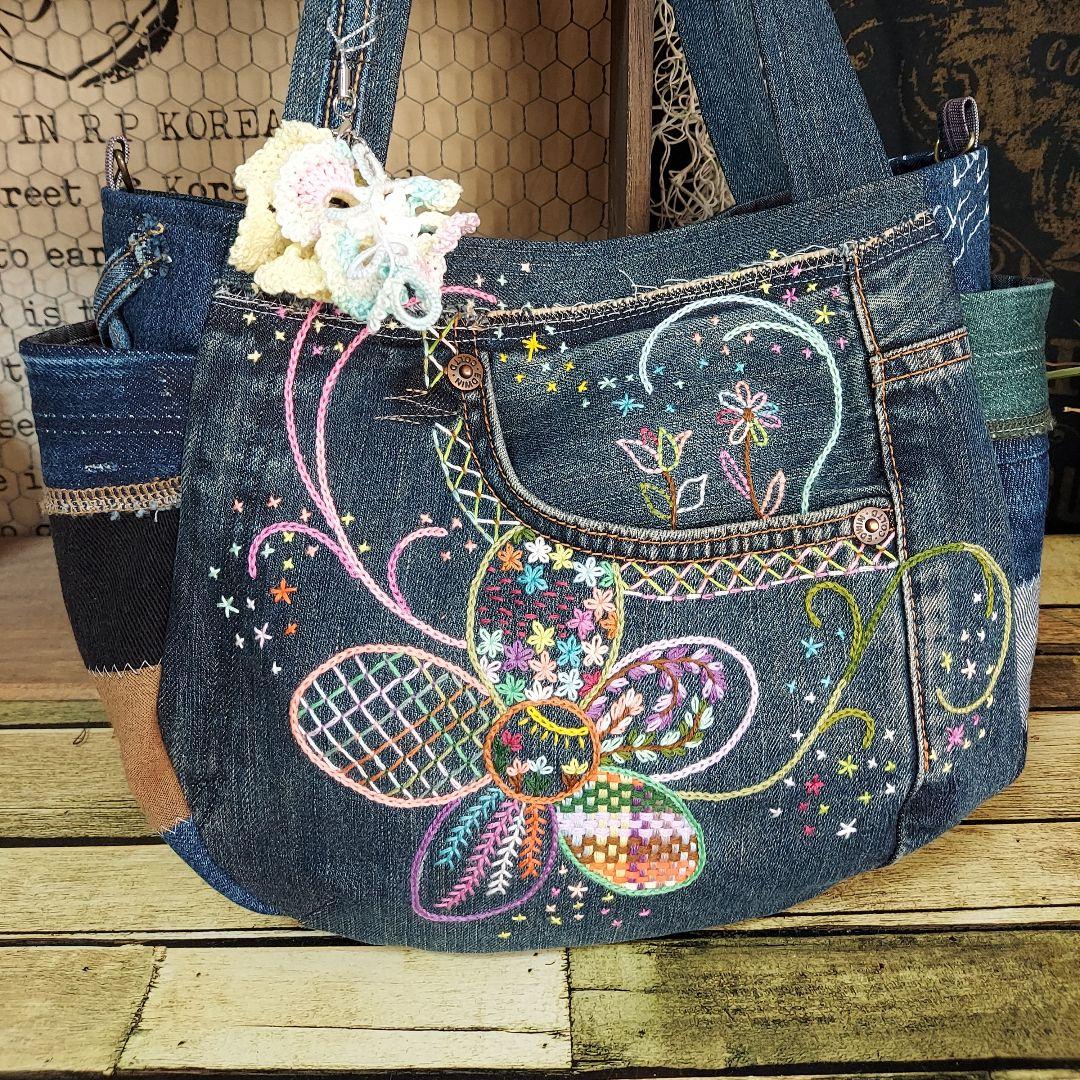 【ほたる】刺繍デニムバック　No.675　　&　ショルダーベルト