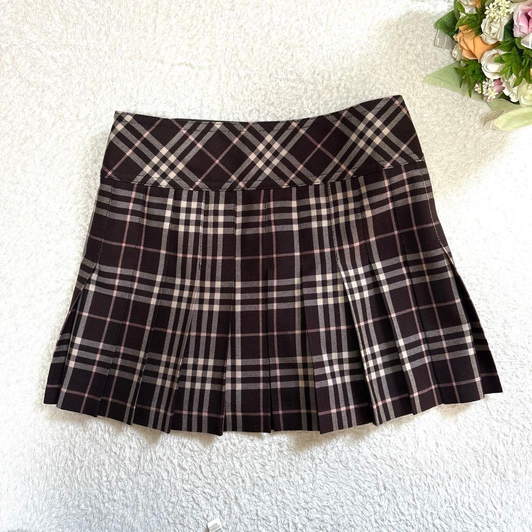 極秘品♡BURBERRY ウール チェック ラップ プリーツ ミニスカート 36