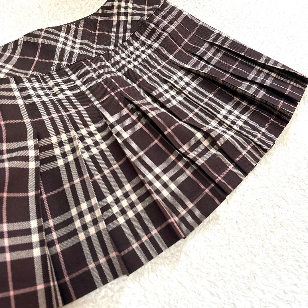 極秘品♡BURBERRY ウール チェック ラップ プリーツ ミニスカート 36