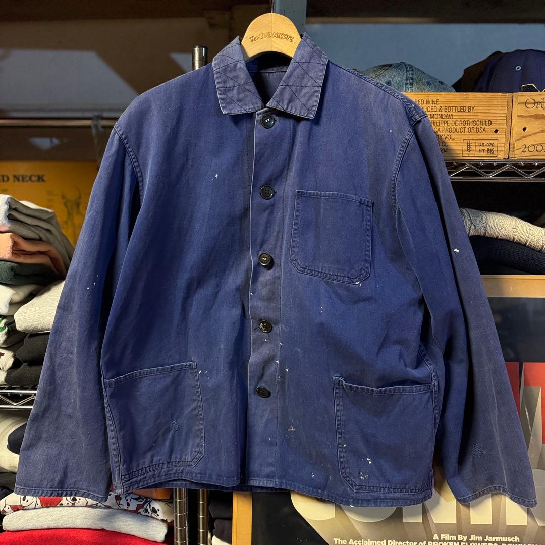 50s ユーロワークジャケット ペンキ痕 茄子紺 激フェード Aシルエットワイド