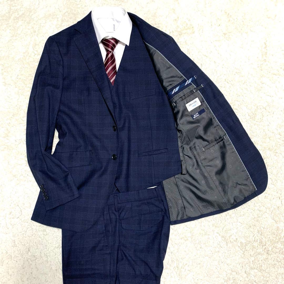 オリヒカ 3ピース 洗える シングルスーツ ネイビー ストレッチ セットアップ
