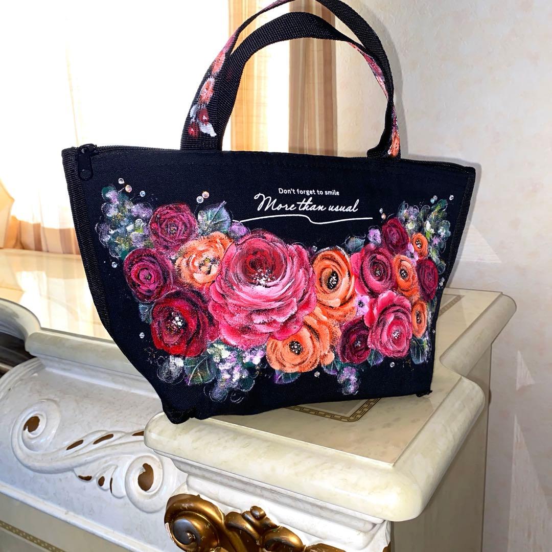 長傘　長靴　香水ボトル　ランチバック　薔薇　手描き　トールペイント