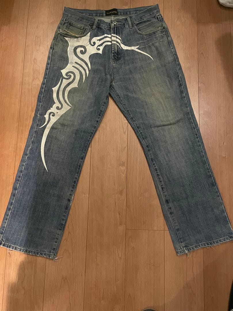 PEACE MAKER トライバル柄　デニム　ジーンズ ブルーデニムパンツ