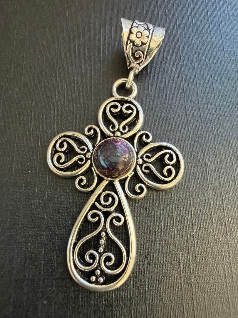 アッシュペーフランスヴィンテージ シルバー ラブラドライトクロスペンダントトップ