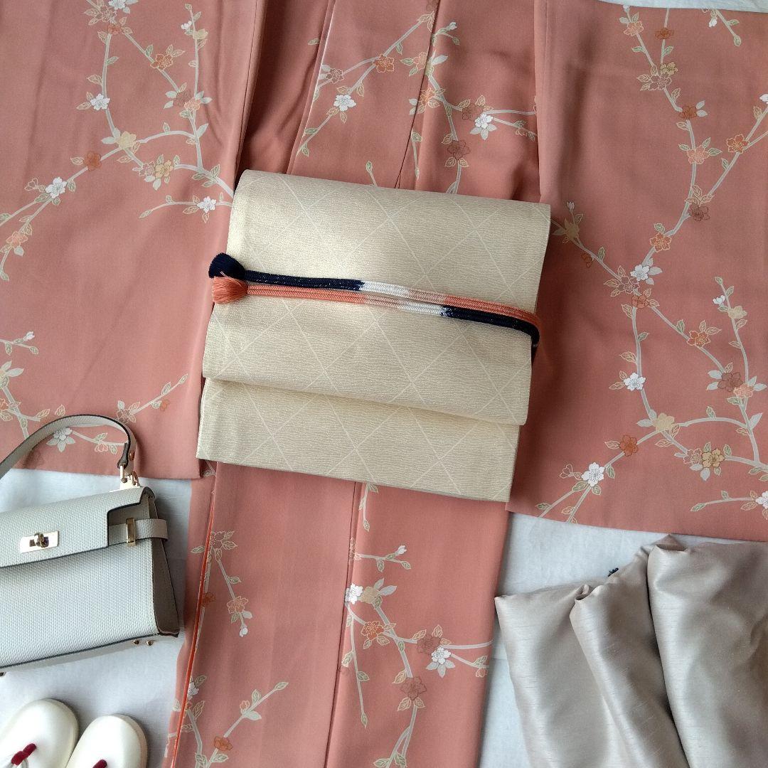 【おまとめ】袋昼夜帯 桜格子パールホワイト 源氏香墨色