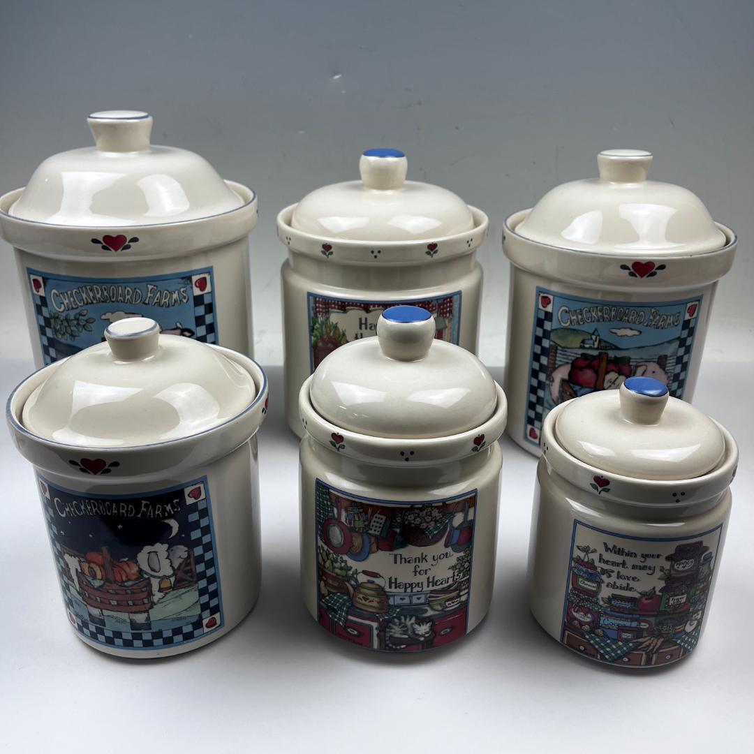 00 綺麗 陶器 キャニスター 6個セット 動物 ぶた 牛 イラスト