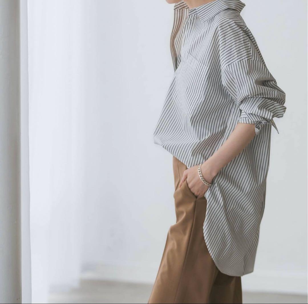 美品【Noble 】イージーケアコットンスキッパーシャツ（ストライプ）