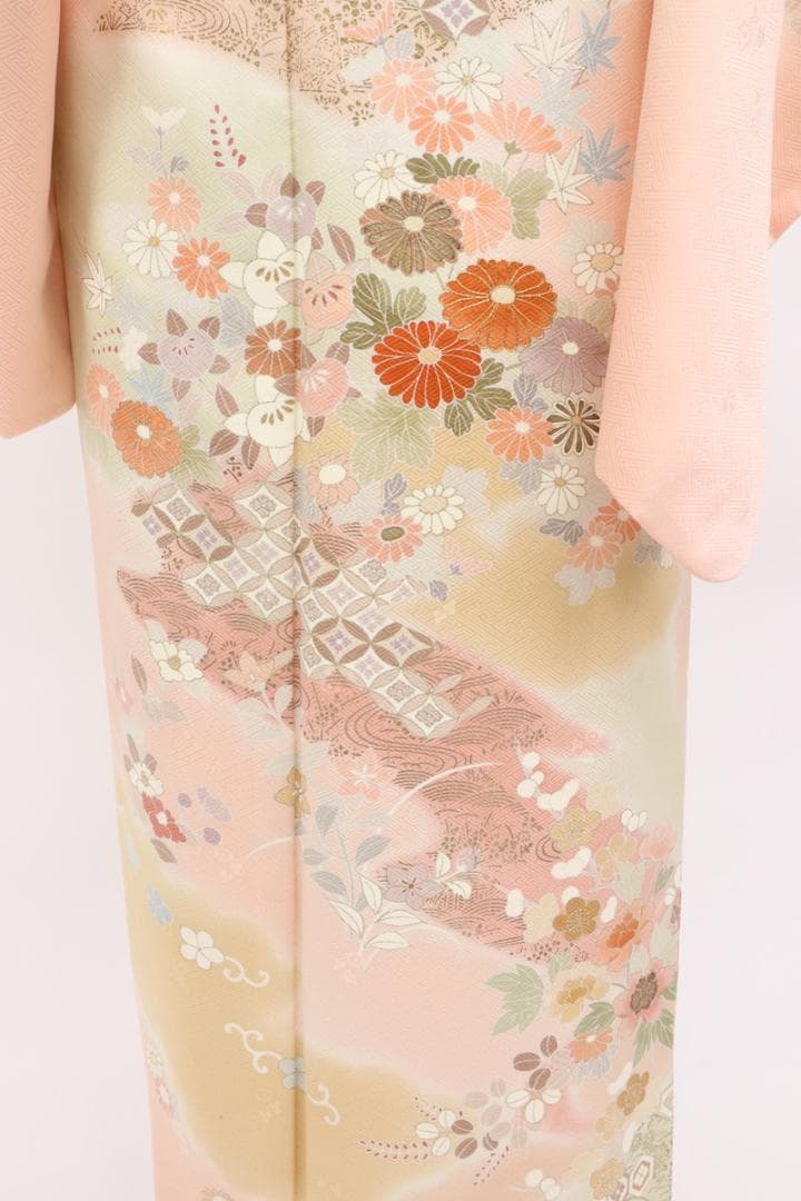 訪問着＊袷着物 長尺 トールサイズ 霞に四季花 略礼装 ピンク 正絹 1HM5