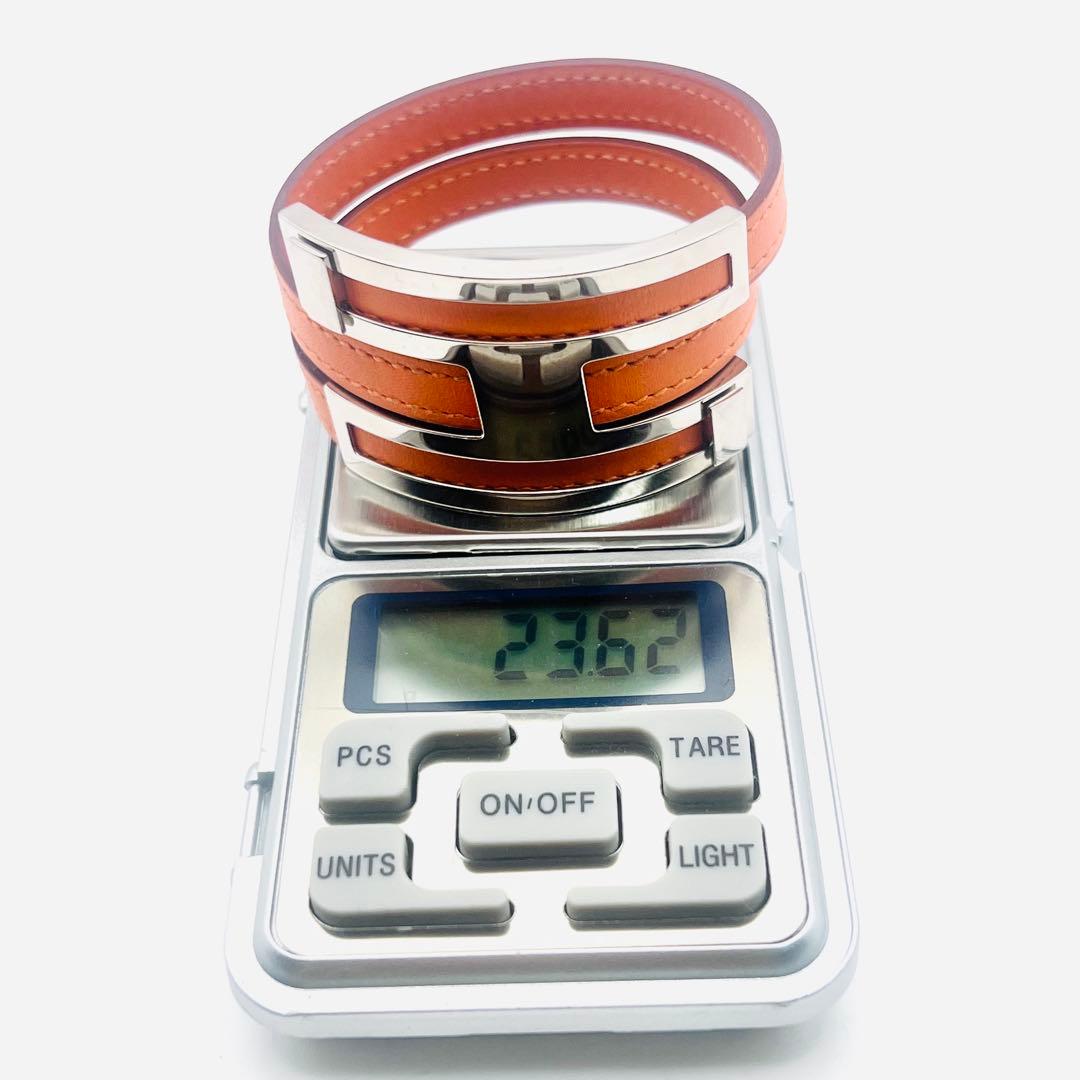 美品✨　エルメス　プスプス　オレンジレザー　シルバートーン　ブレスレット