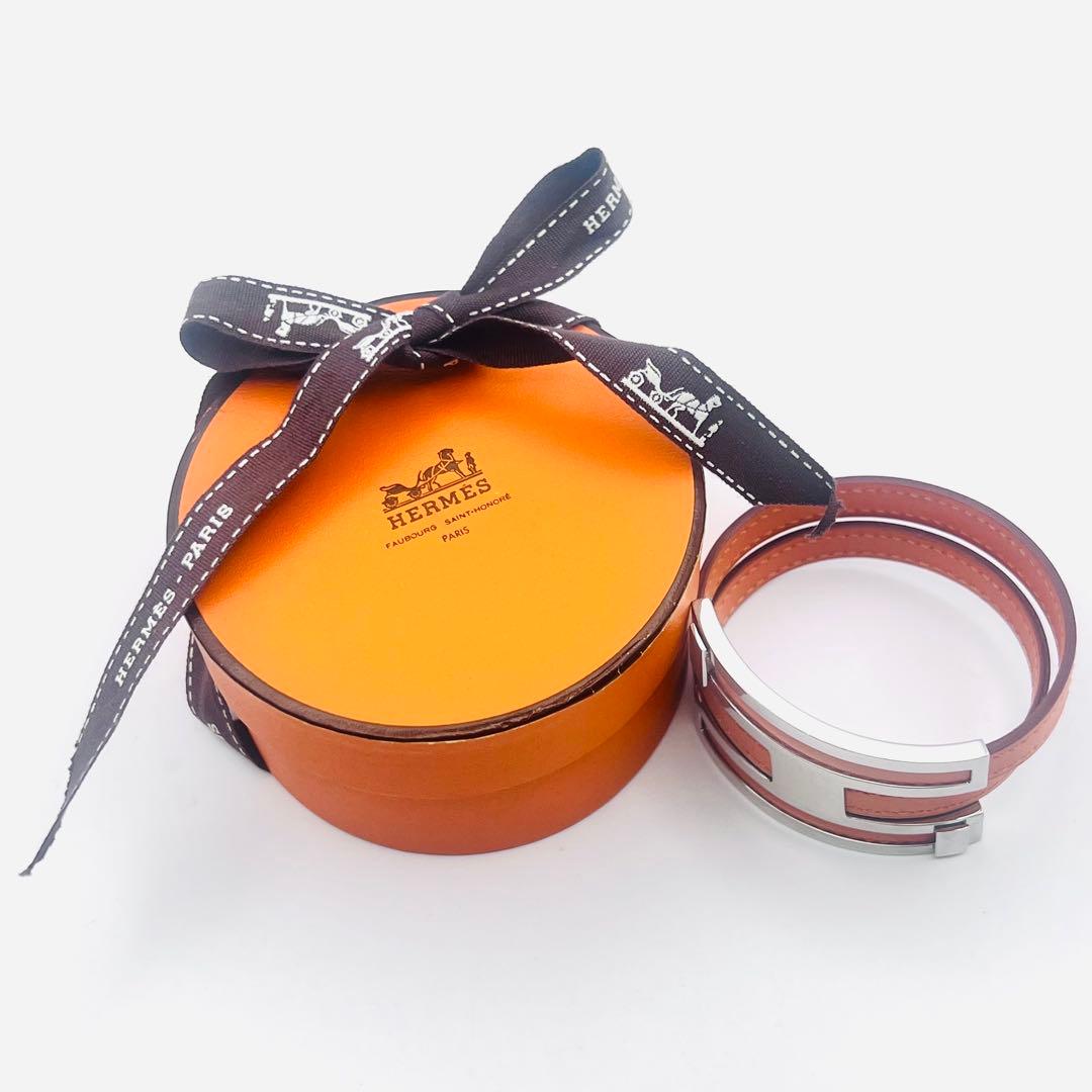 美品✨　エルメス　プスプス　オレンジレザー　シルバートーン　ブレスレット