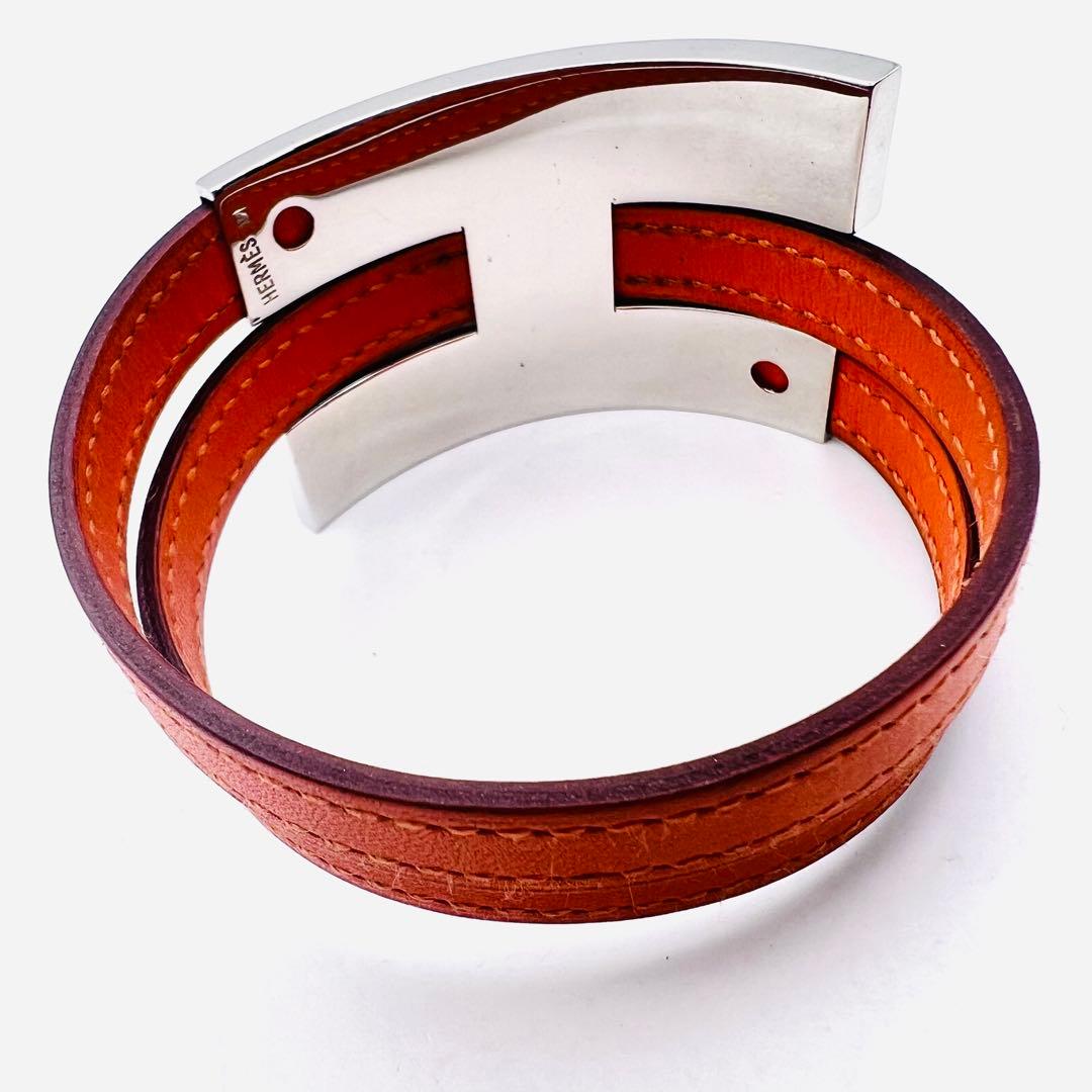 美品✨　エルメス　プスプス　オレンジレザー　シルバートーン　ブレスレット