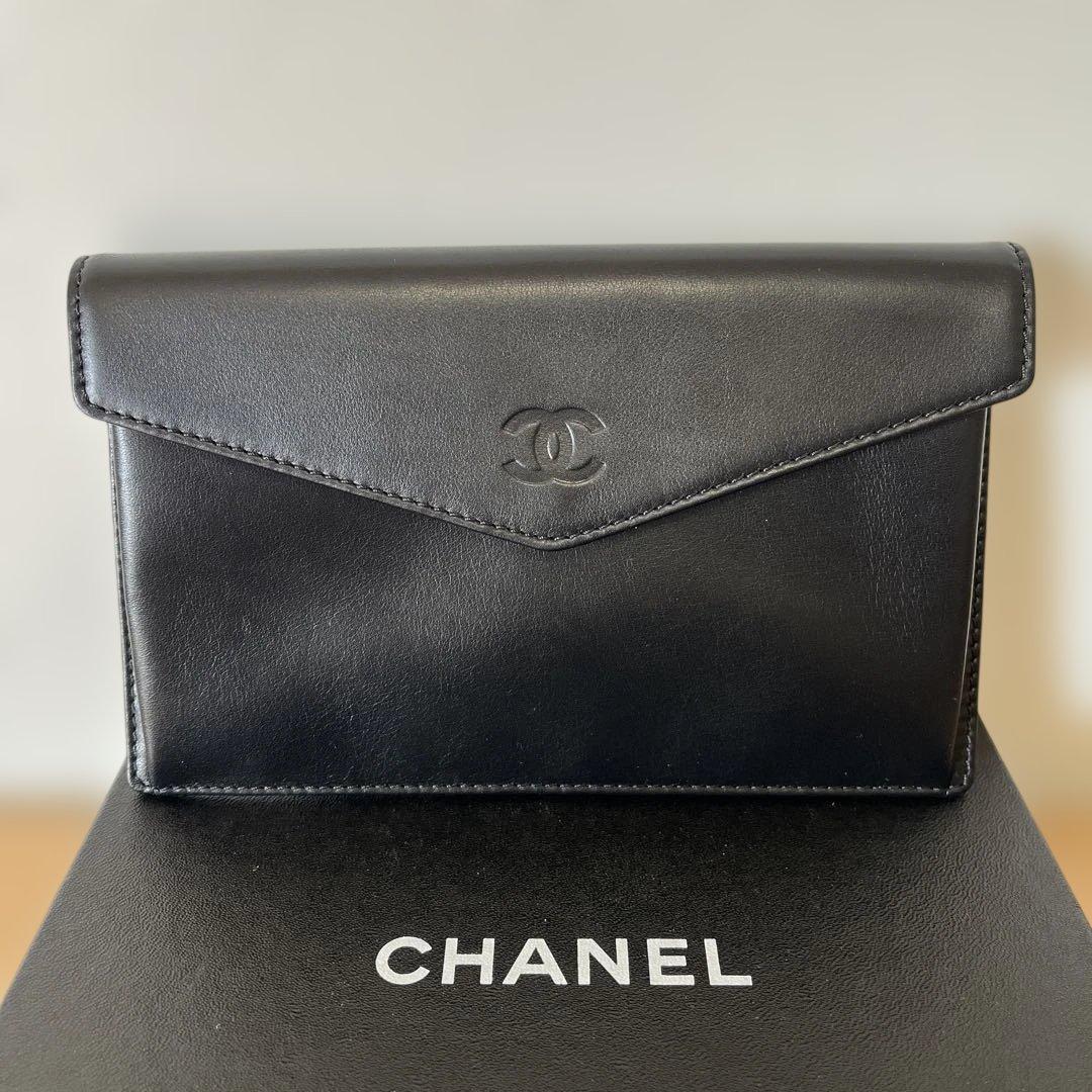 【未使用】CHANEL レザー 長財布 ブラック 箱・カード付