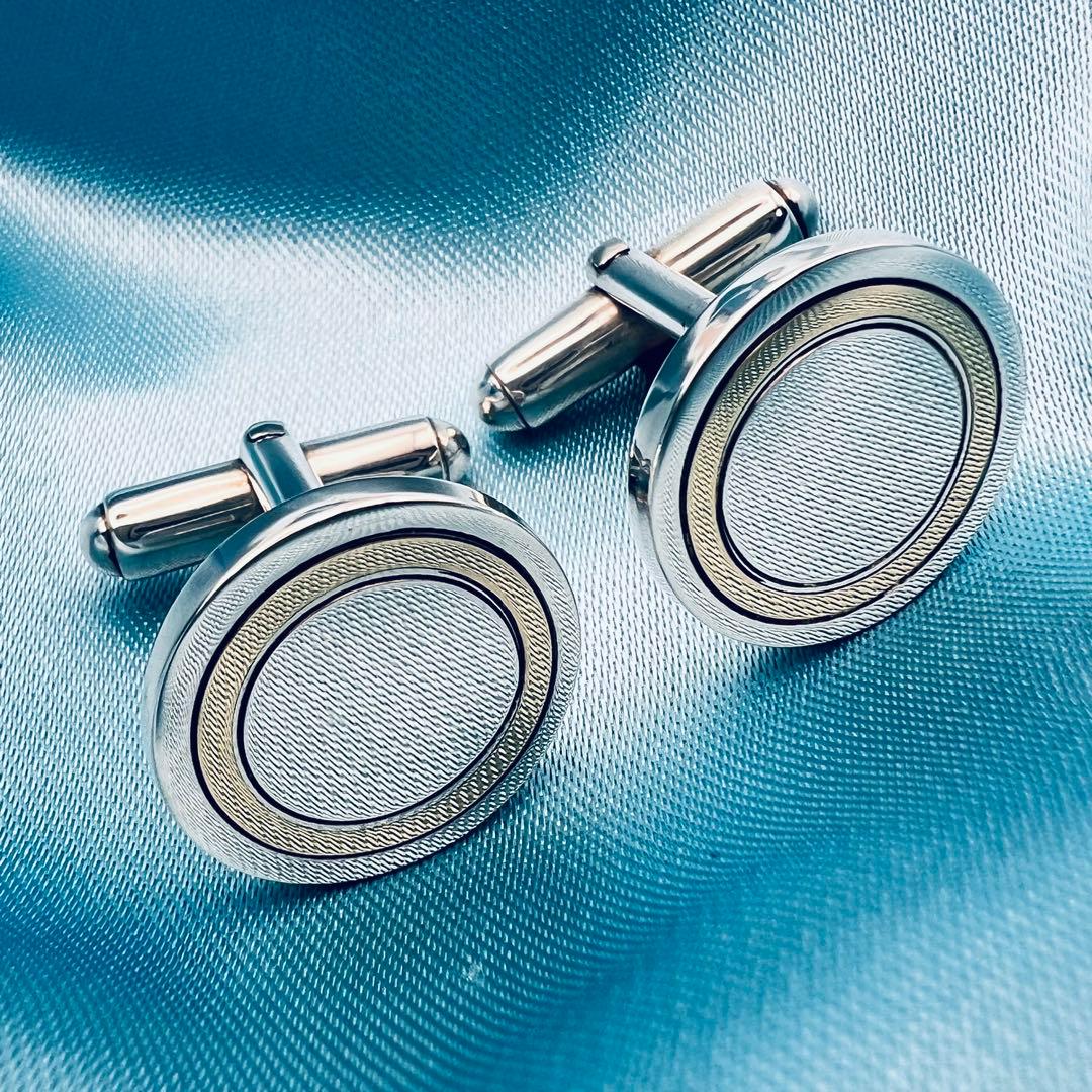 美品　ティファニー　シルバー　18K コンビ　カフス　カフリンクス　ラウンド