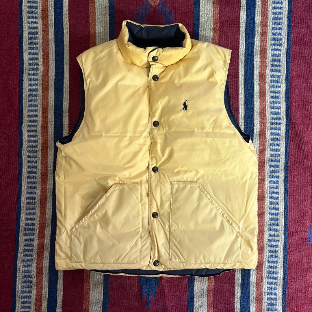 ポロラルフローレン リバーシブルダウンベスト ネイビー×イエロー Lサイズ