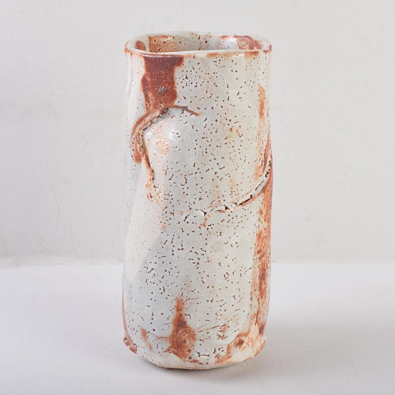 人間国宝　加藤卓男作　鼠志野　花入　共箱　V　R9232