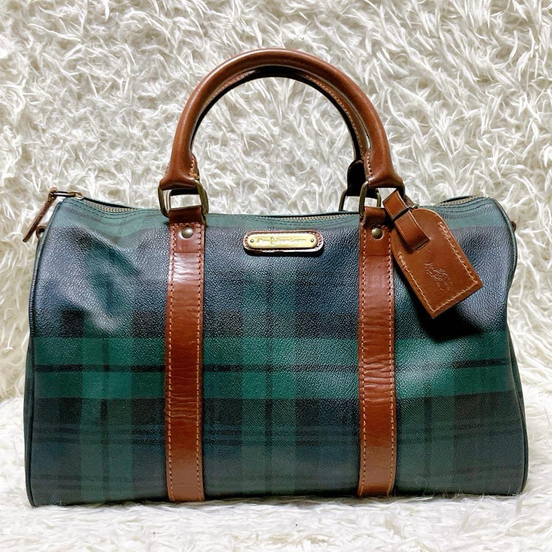 ポロラルフローレン ヴィンテージ ミニボストンバッグ PVC ブラックウォッチ