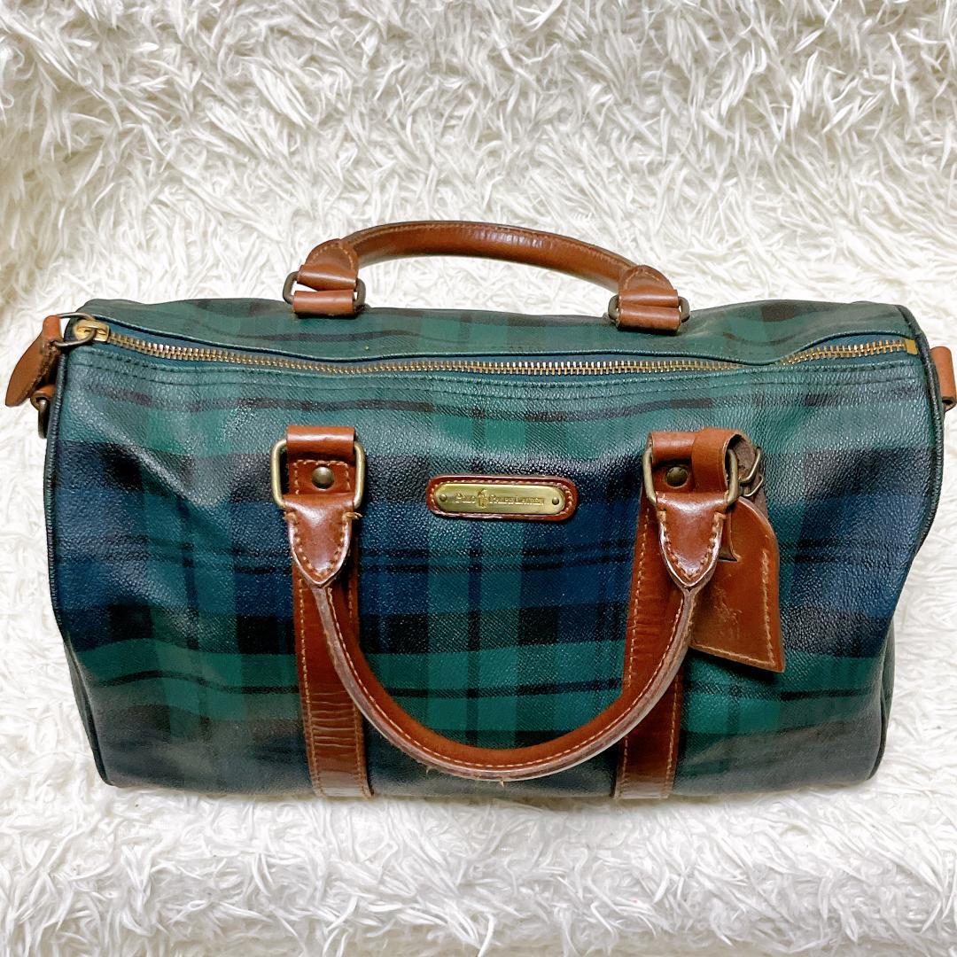 ポロラルフローレン ヴィンテージ ミニボストンバッグ PVC ブラックウォッチ