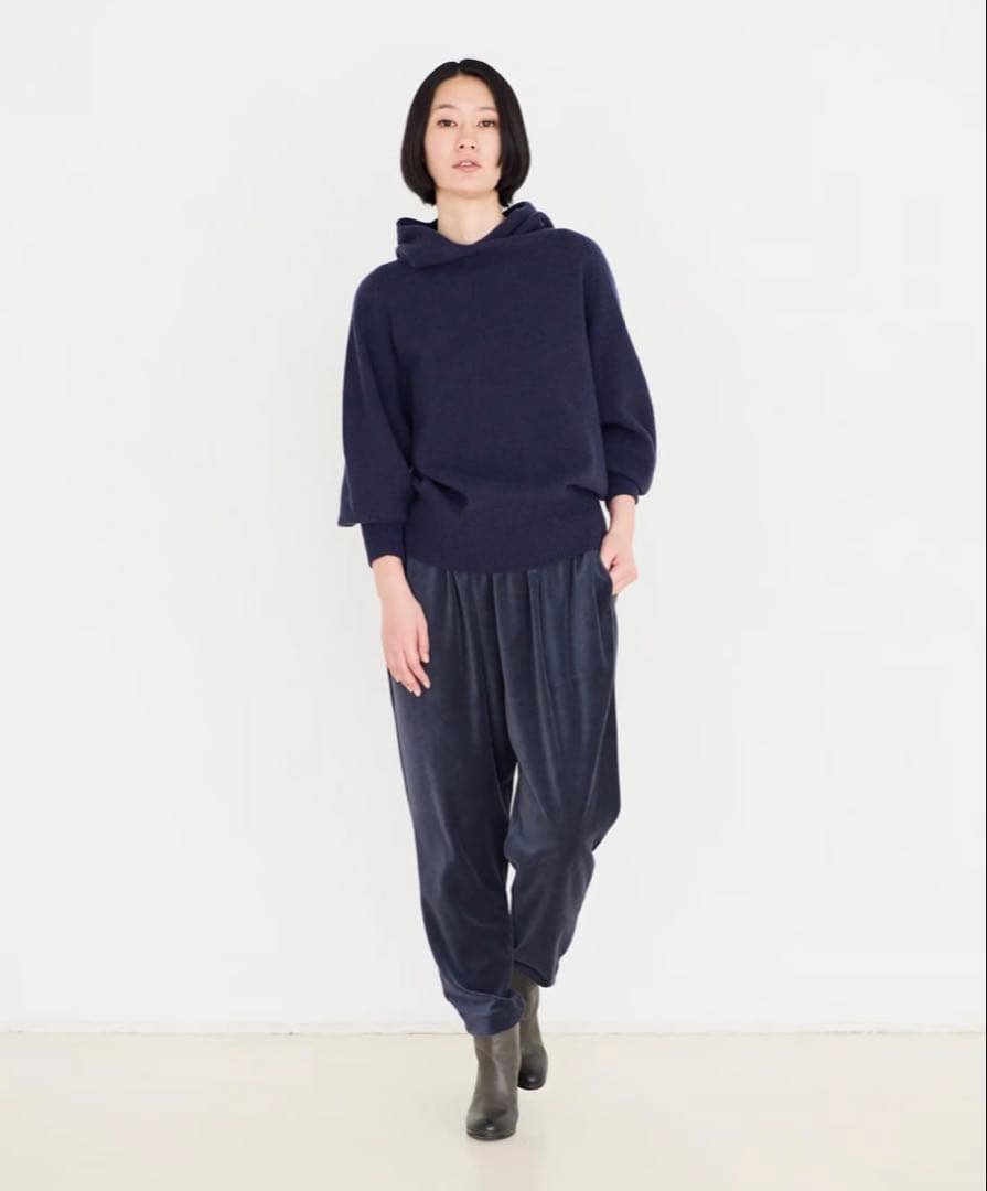 フルーツオブライフ ベロアテーパードパンツ 青鈍色 サイズ2