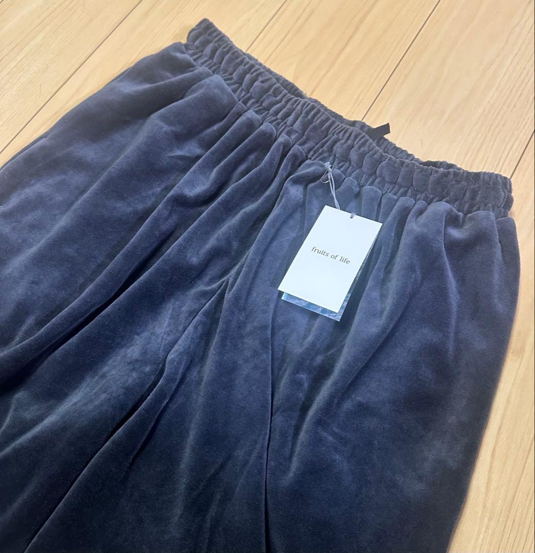 フルーツオブライフ ベロアテーパードパンツ 青鈍色 サイズ2