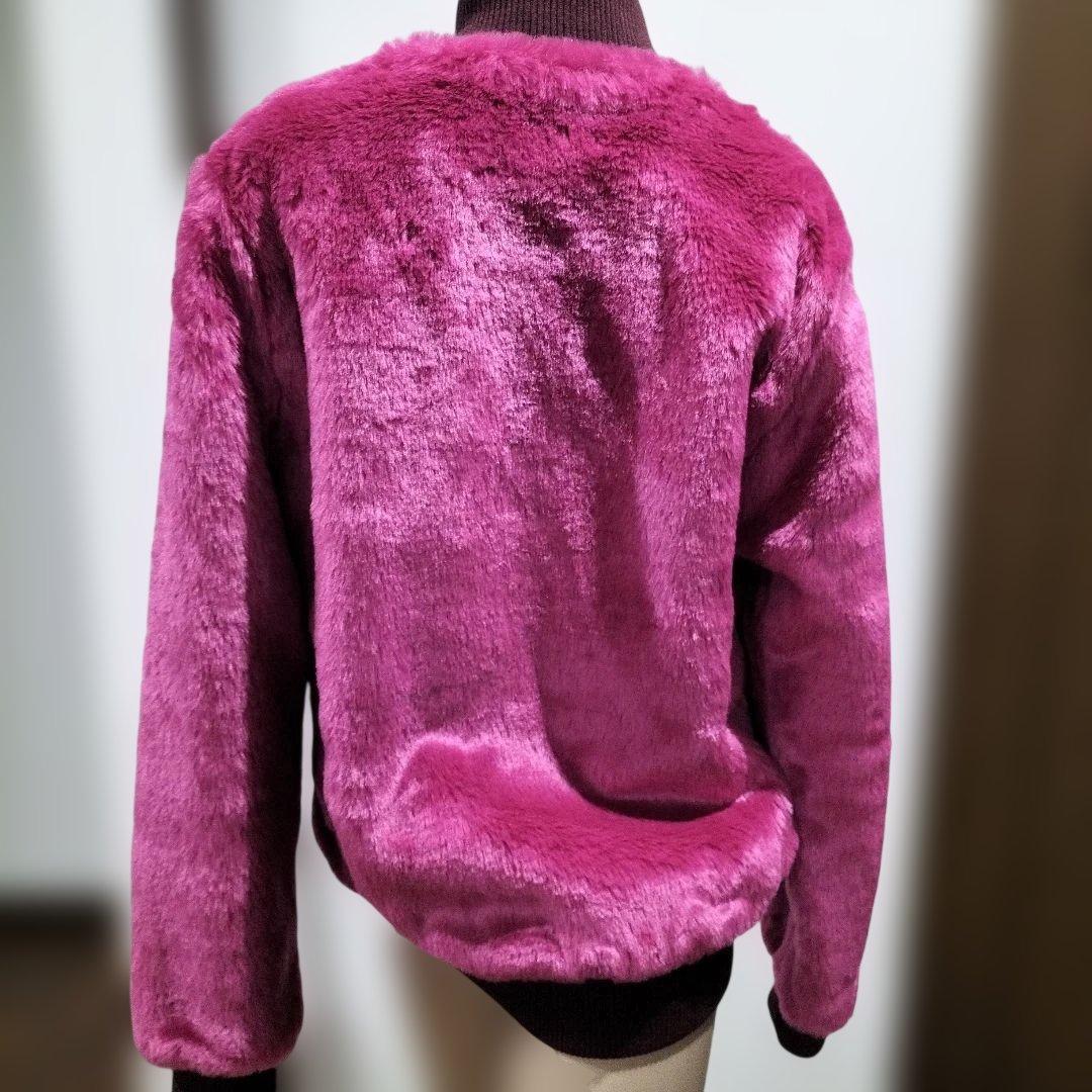 一度使用のみピンクファーボンバージャケット M刺繍