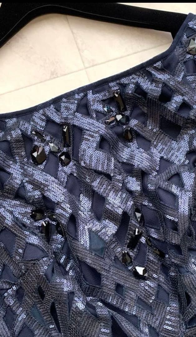 qsg ネイビー オフショルダーパーティードレス