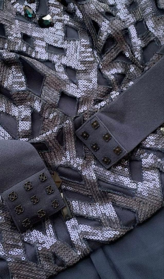 qsg ネイビー オフショルダーパーティードレス