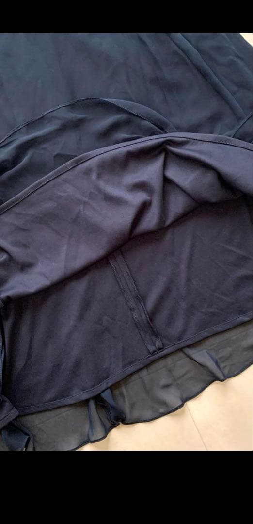 qsg ネイビー オフショルダーパーティードレス