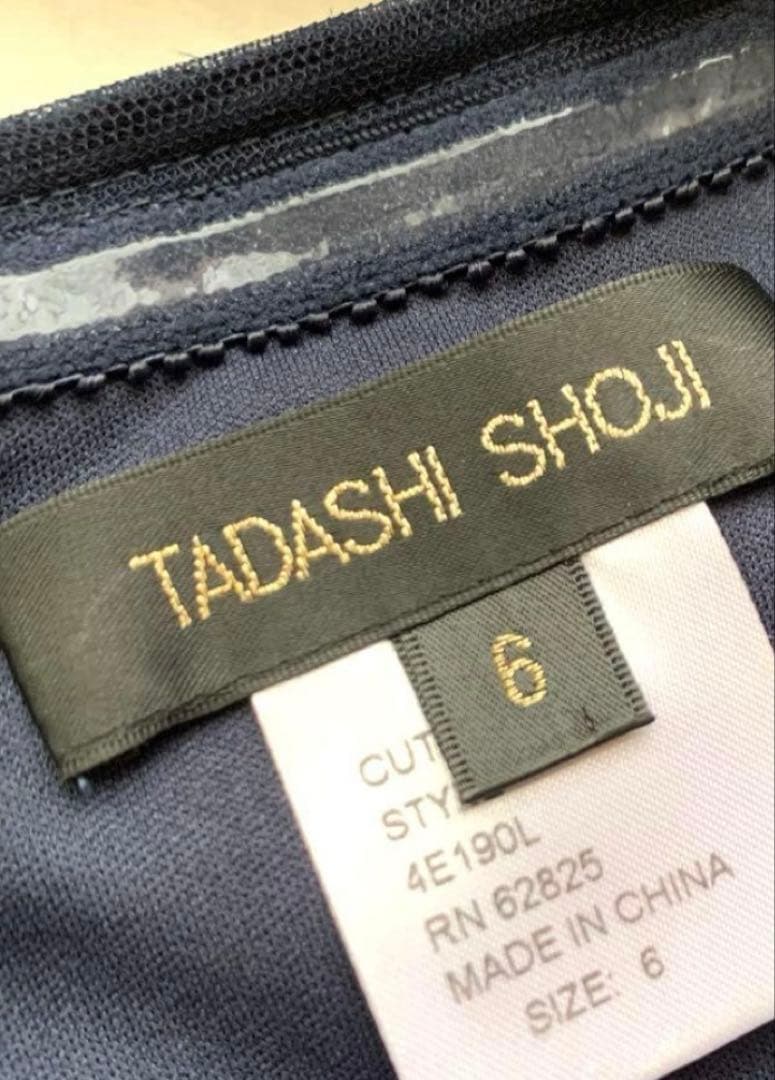 qsg ネイビー オフショルダーパーティードレス