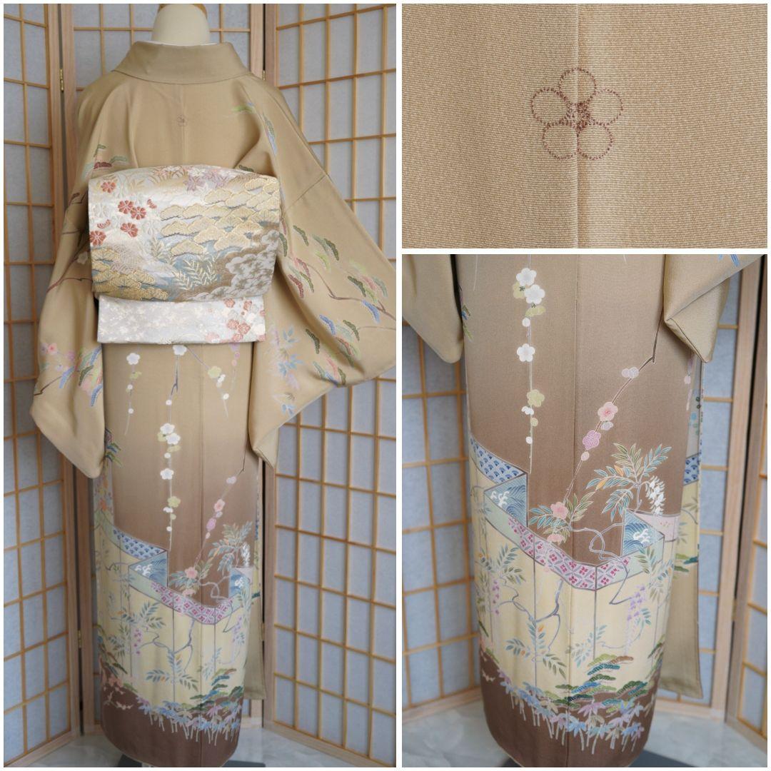薄茶色に古典柄訪問着コーディネートフルセット 正絹 袷 七五三や入学式卒業式など