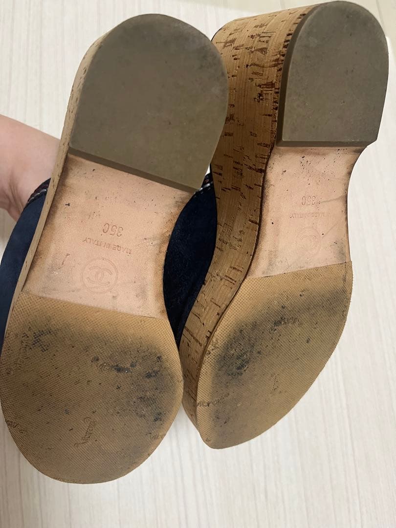 最終値下げ！CHANEL ネイビー スエード ミュール 35C