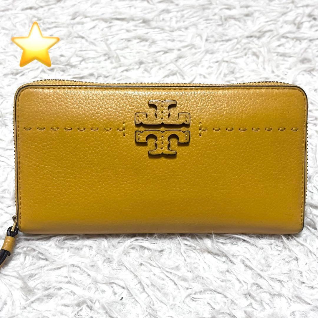 Tory Burch マックグロー 長財布 ラウンドファスナー 本革 イエロー