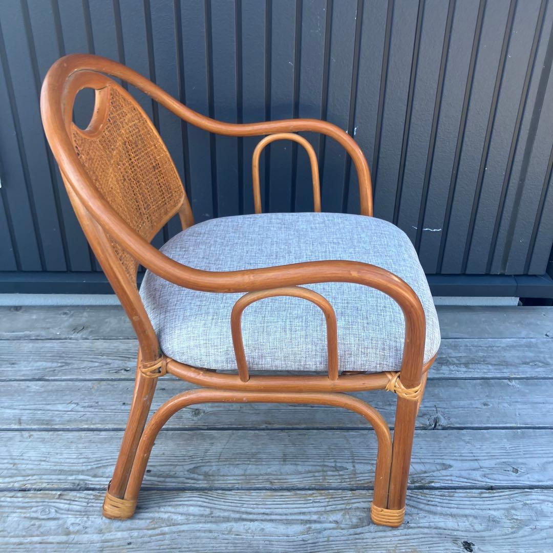 昭和レトロ ラタンチェア アームチェア 座椅子 ヴィンテージ 籐家具 古家具
