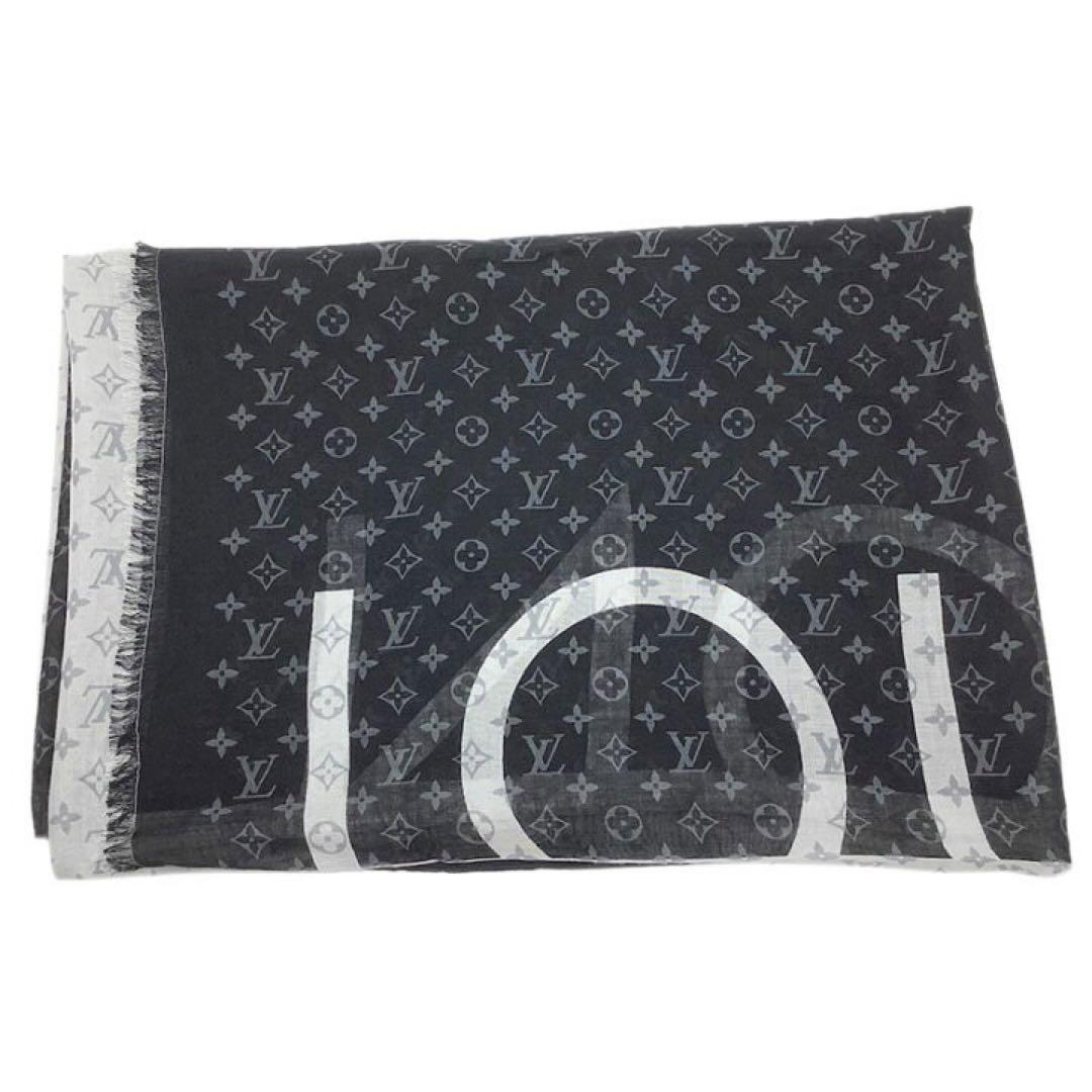 LOUIS VUITTON ショール ブラック グレー モノグラム柄