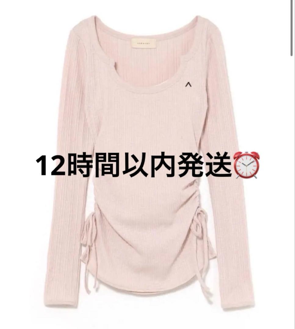 トップス andmary Lala shirring ribbon tops pink